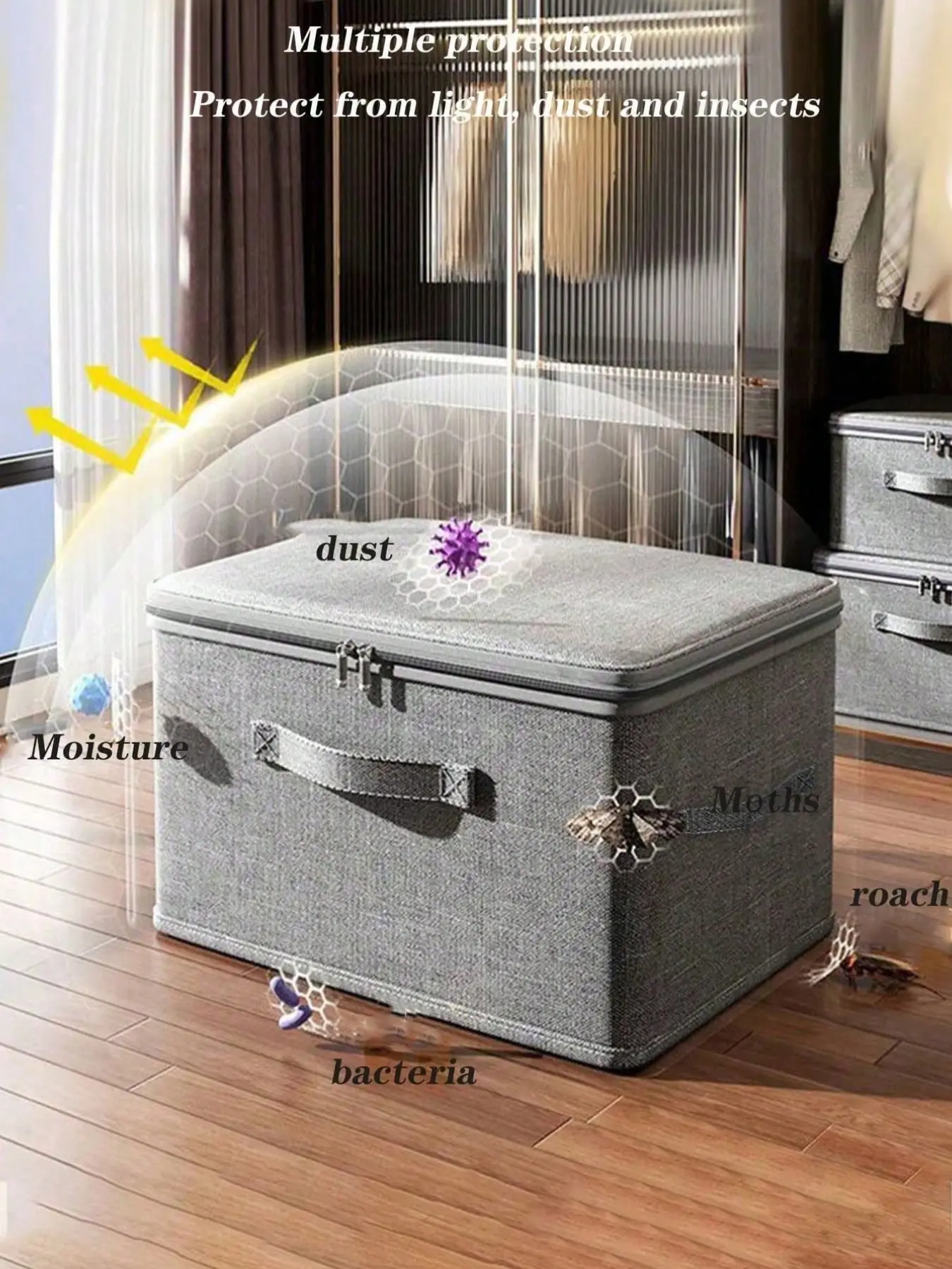 Fabric Storage Box with Zipper and Lock, Clothes Storage Boxes with Lid, Garment Organizer, Versatile Moisture Proof Storage Container, Dustproof Storage Box, Ideal for Home and Office Use