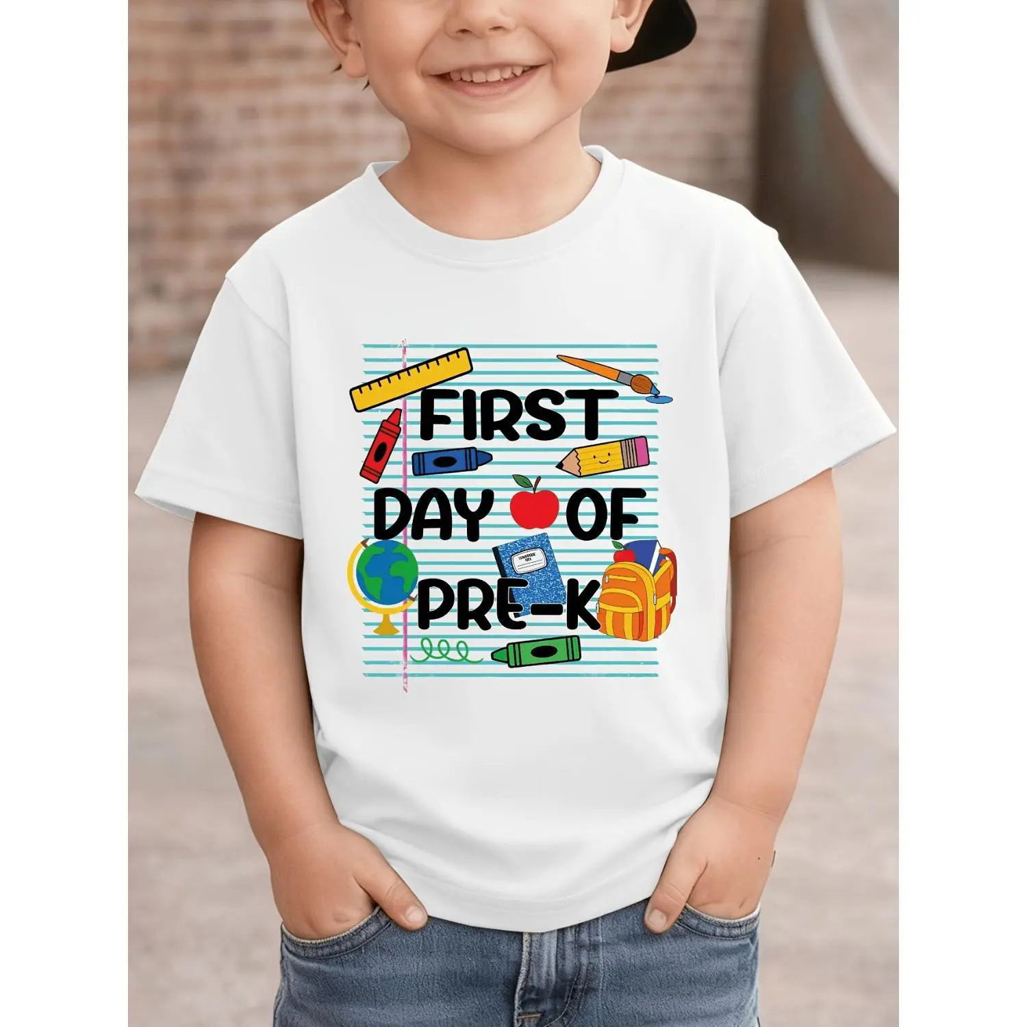 Back-to-School Boys First Day Pre-K Letter Print Casual Creative Versatile Cotton T-shirt