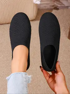 Women's Ballet Flats, Round Toe Knit Slip-On Walking Shoes, Comfortable Fashion Formal Shoes, Casual Textile Upper, Fashionable Flats, Spring & Fall