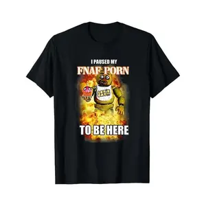 Men's Black T-shirt with I Paused My FNAF Porn To Be Here graphic, Casual Wear