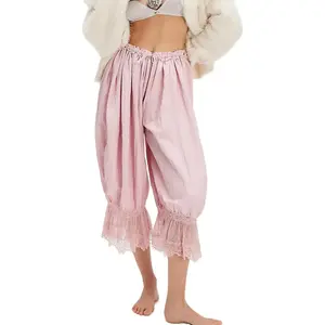 Bloomer Pants Lace Trim Victorian Pantaloons Capri Pants Lounge Pjs Pettipants Y2K Pajama Bottoms