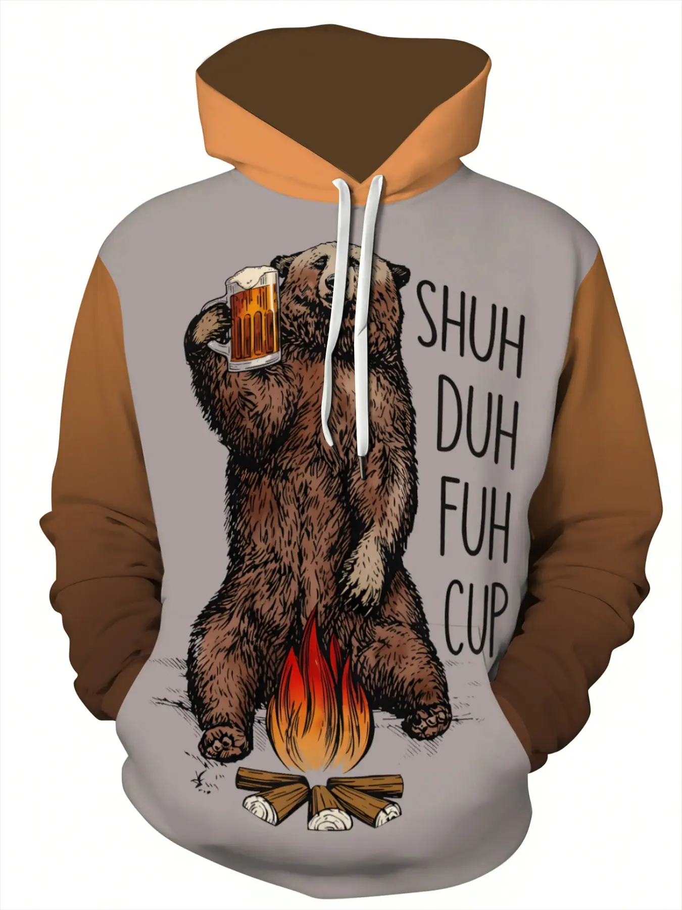 Funny Beer Bear Hoodie for Men & Women, Shhhh Duhh Cup Graphic, Elastic Polyester Knit Pullover, Casual Fitted Sweatshirt, Casual Comfy Streetwear, Casual Pullover Hoodies, Graphic Print Hoodie, Drink Themed Hoodie