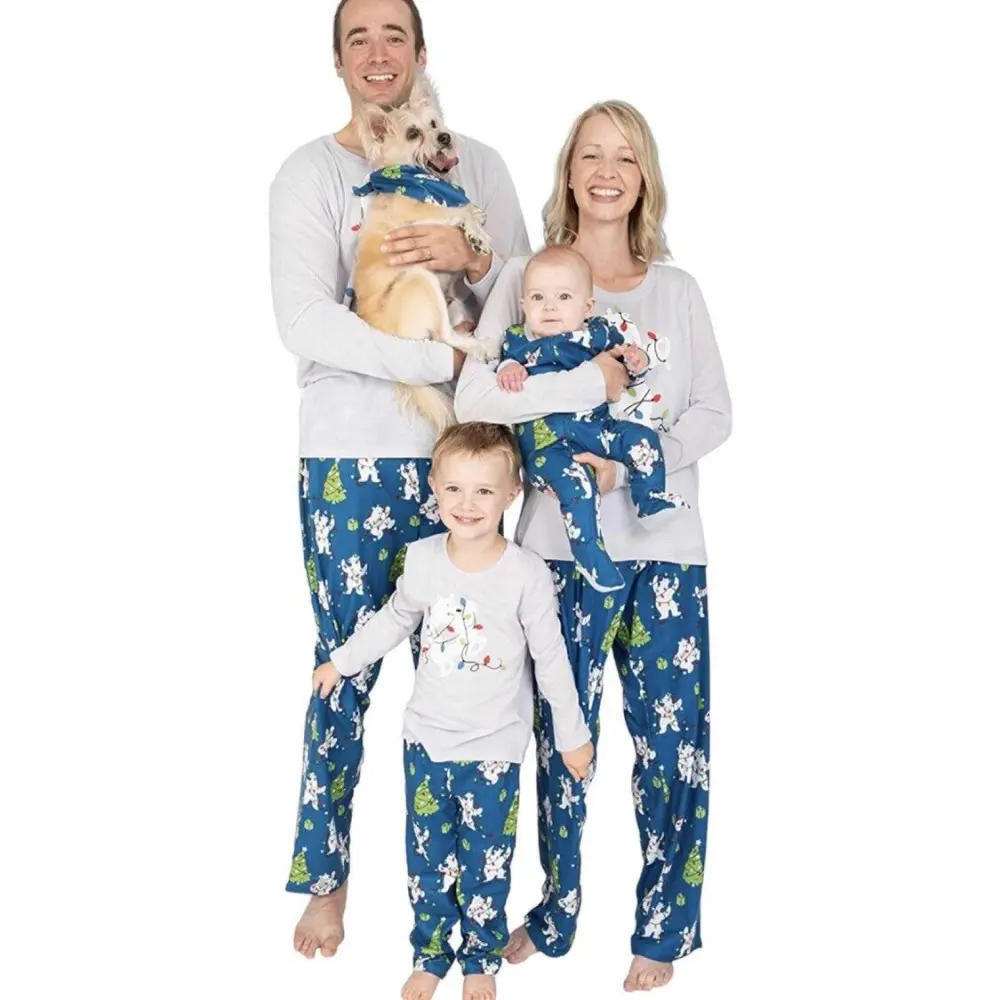 Women's 2-Piece Christmas Polar Bears Pajama Set - Soft & Comfortable Polyester Jersey Long Sleeves Tee, Fit Pants, 2XL Plus Size Comfortable Fabric Loungewear Sleepwear, Machine Wash, Fade Resistant