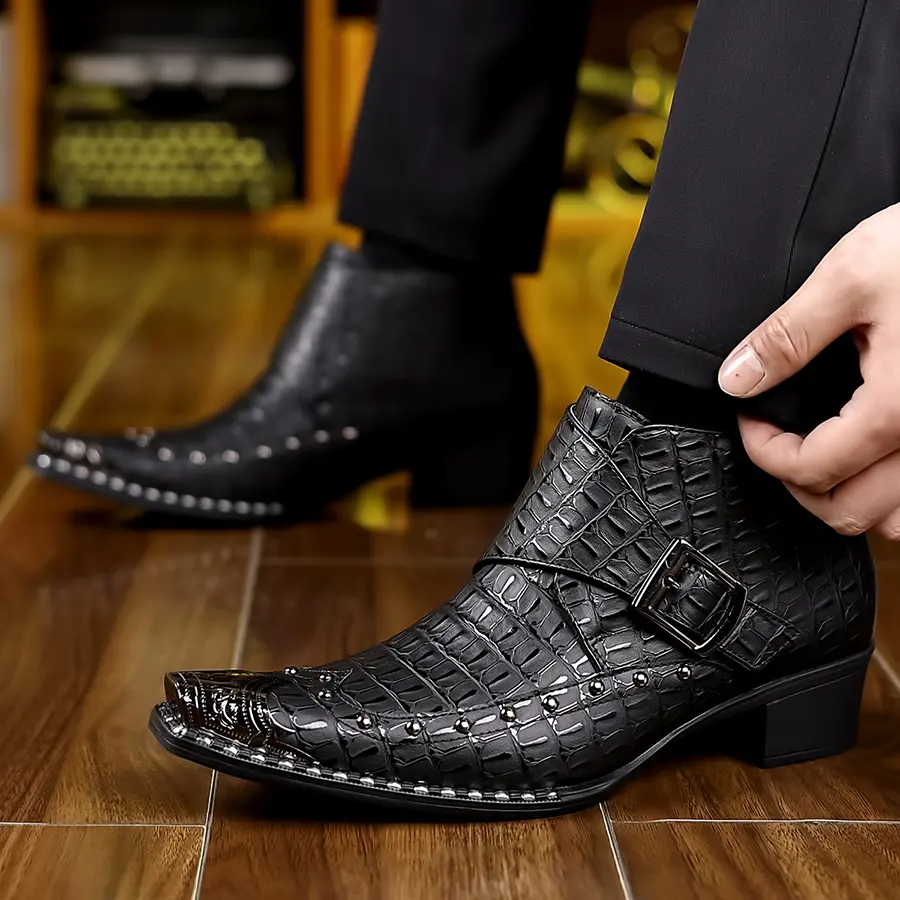 ankle boots with formal dress mens Jazame Jazam Men's 38912 Leather Lined Ankle High Moto Zipped Dress Boots, Black, 7 main image 0