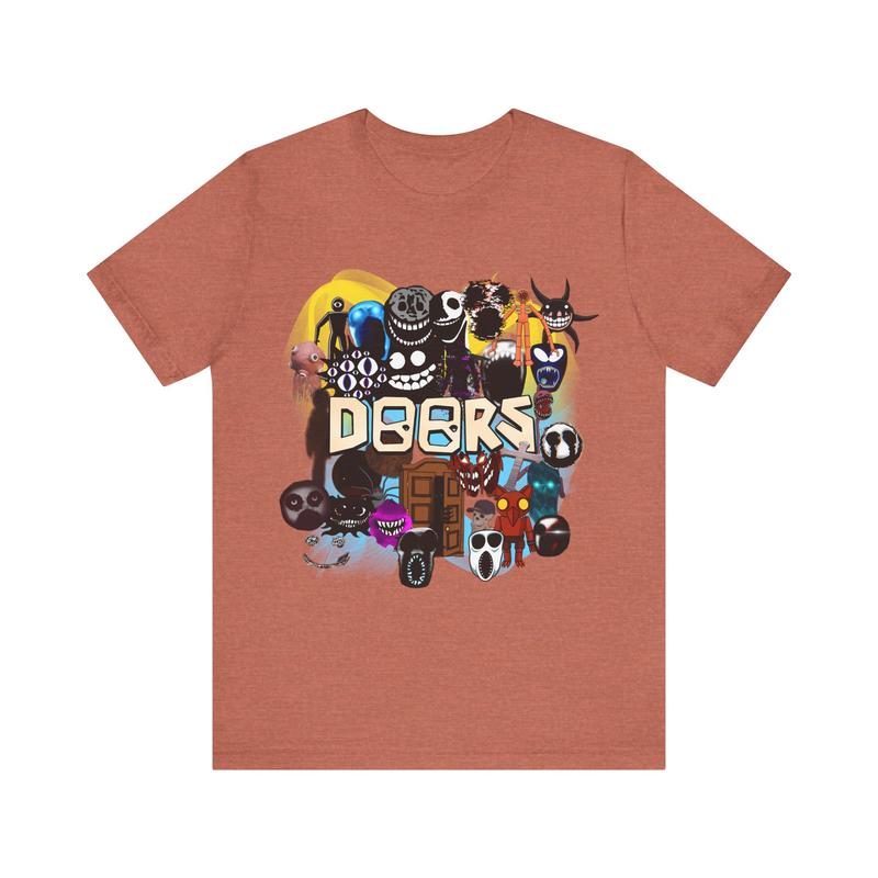 Doors Game Update Unisex Jersey Short Sleeve Tee, Roblox Concept Artwork, El Goblino, Entities, Curious Light