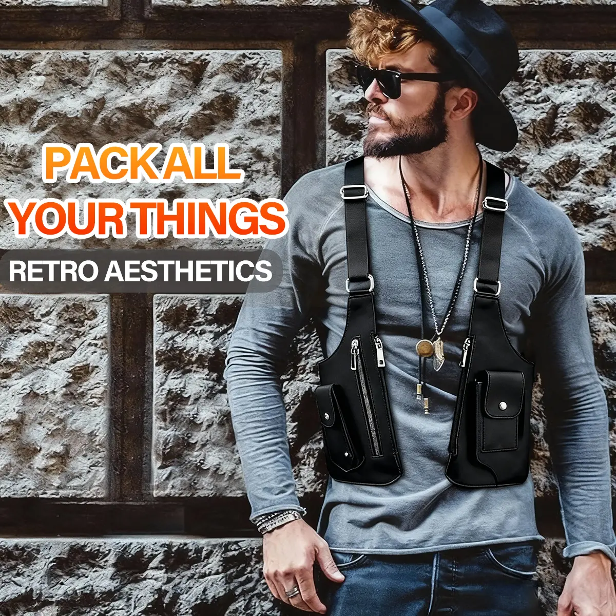 2pcs Set Slant Backpack with Metal Jewelry Large Capacity Adjustable Shoulder Tool Backpack with Dual Compartments | Ergodyne main image 2
