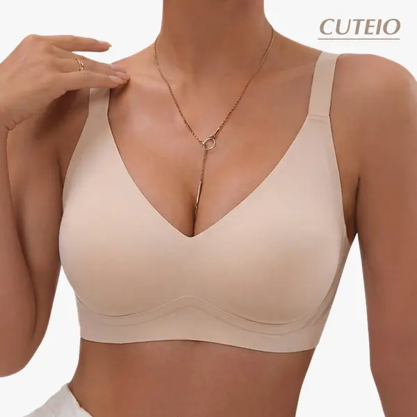 CUTEIO Womens Seamless Wireless Supportive Bra Push Up Comfort Soft No Underwire Full Coverage T-Shirt Bra Wireless Jelly Bras for Women No Underwire Seamless Padded T-Shirt Bralette with Support, Comfortable Everyday Bra Womenswear Bridal -BA1765-2