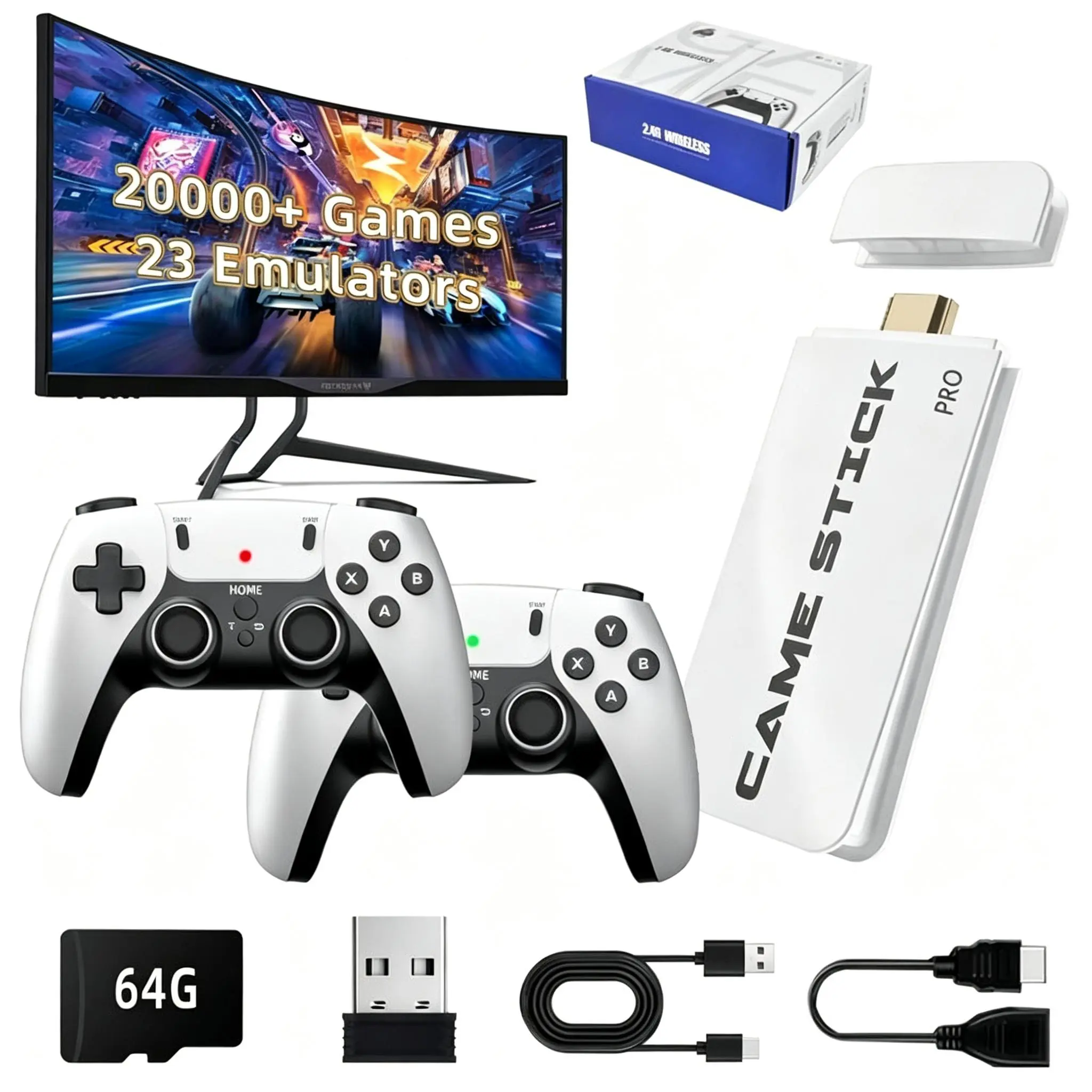 2026 Upgraded Retro Game Stick | 20000+ Classic Games 64G|HDMI Output | | HDMI Plug & Play 26 Emulators Built-in | Wireless Dual Controllers | Portable Retro Game Console for TV Monitor | Perfect Holiday Gift