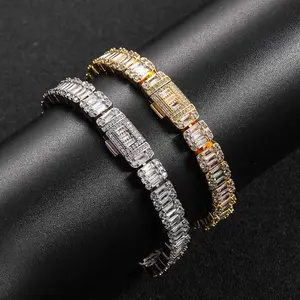 [ICE HUE]18K Gold Vacuum Plated Copper with 5A+ Sri Lanka Zircon Bracelet 8mm Flip Buckle Mixed CZ Rock Sugar Chain Hip Hop Men's Jewelry Personalized Wholesale Brand Trendy