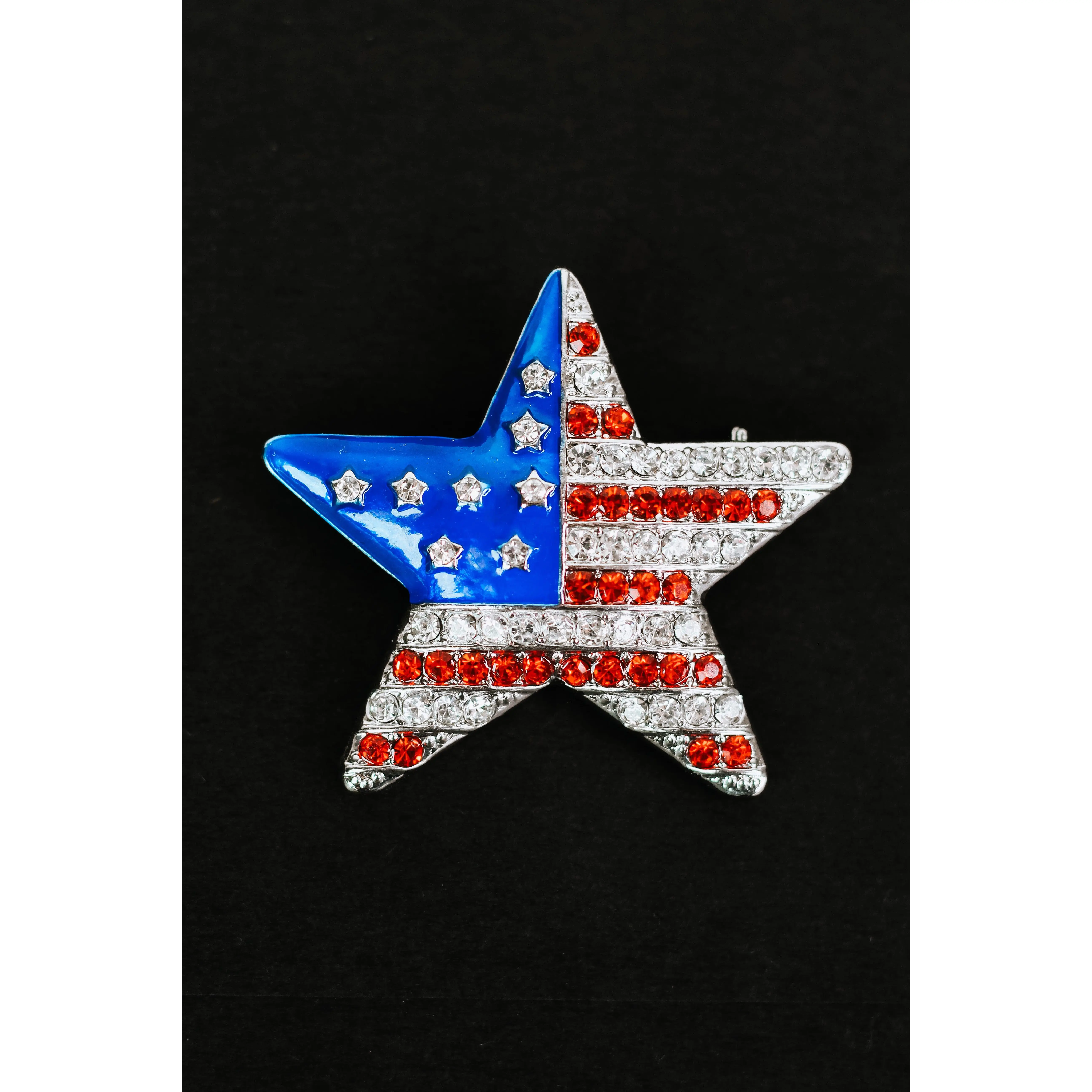 USA Flag Rhinestone Star Brooch