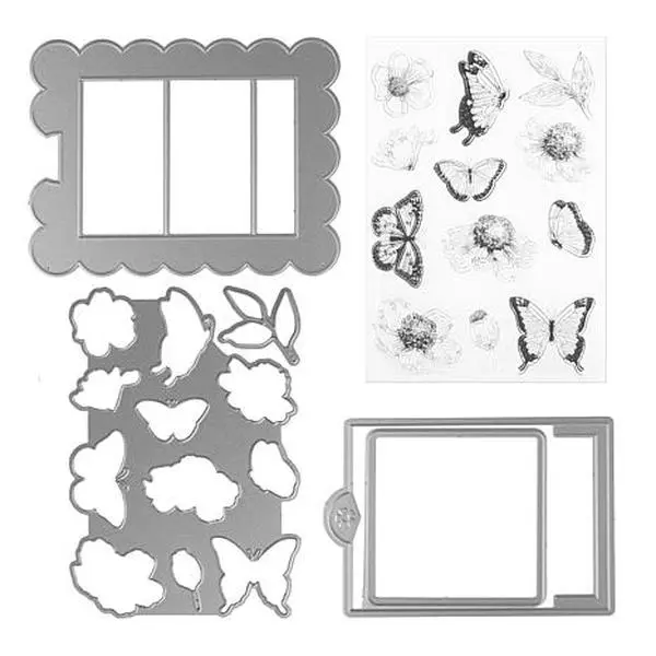 Crafts & Sewing LDRS Creative Butterfly and Buds Stamp, Die and Slider Die Set