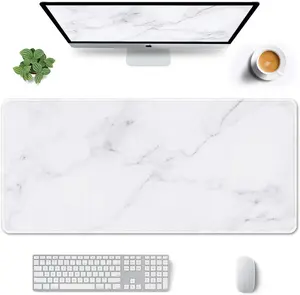 Large Gaming Mouse Pad,Stitched Non-Slip Rubber Long Computer Mousepad Thin Extended Full Size Desk Mat for Desktop, Laptop, Wireless Mice,Desk Pad,Waterproof Mousepad, Non-Slip Computer Keyboard Laptop Mat for Office Work, White Marble Design