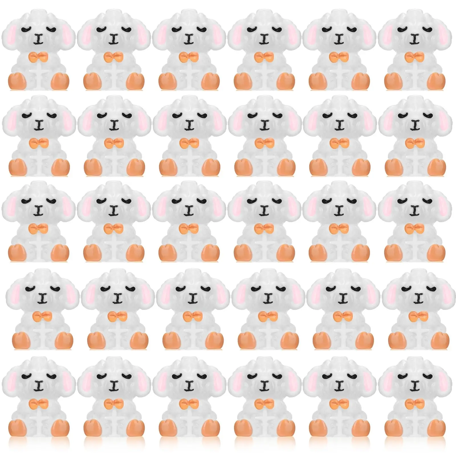 Adorable 50/100 Pcs Cute Miniatures Resin Sheep Figurines - Little White God Lamb with Cross Christian Pattern, Baptism Church Decor, Charming Religious Animal Ornaments for Garden Lawn Micro Landscape, Easter Gift