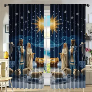 Premium Starlight Christmas Theater Curtains Set, Water Washable Polyester Sheer, Perfect for Bedroom Living Room Kitchen Study Outdoor Decor