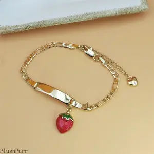 2026 New Strawberry Pendant Bracelet - Sweet Curved Blank Nameplate Chain, Exquisite Lightweight Spring Jewelry, Teen Girl Gifts, Ideal for Children (Sports & Outdoor Fan Shop Premier League Themed Accessory) outdoorfun
