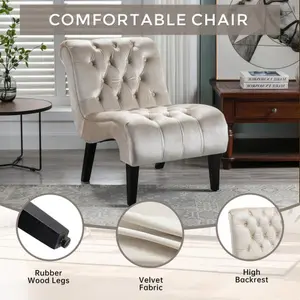 [Bellemave] COOLMORE Modern Velvet Armless Accent Living Room Chair / Leisure Chair,Upholstered Fabric Button Comfortable Chair with Wooden Legs for Bedroom, Living Room, Office