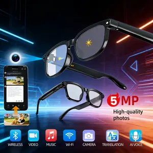 Smart AI Camera Glasses with 5MP 1080P HD Video Recording Photochromic Lenses Button Touch Adjustment for Travel Outdoor Adventures Hands-Free Photography 160+ Languages Translation Bluetooth Wireless Wearable UV Protection
