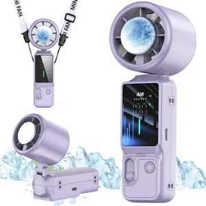 Portable 3-in-1 Semiconductor Cooling Fan with 150° Folding Design – 100-Speed 16000RPM High-Speed Wind, 3000mAh Long-Lasting Battery, LCD Display & Neck Hanging Lanyard for Travel, Office & Outdoor Use