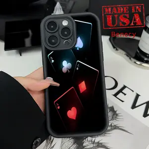 Stylish Glowing Playing Cards Phone Case for iPhone 16 15 14 Pro Max 13 12 11 XR XS Plus E Shockproof Drop Protection Rugged Durable Silicone Cover Cellphone Protective