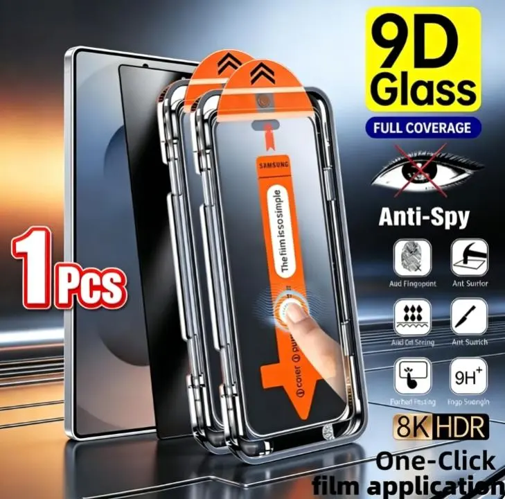 Full Coverage Privacy Tempered Glass Screen Protector for Samsung S25. Made of 9H+ Tempered Glass, It Offers Scratch and Impact Protection. with an Ultra-private Design, It Is Easy to Install with OneClick. HD