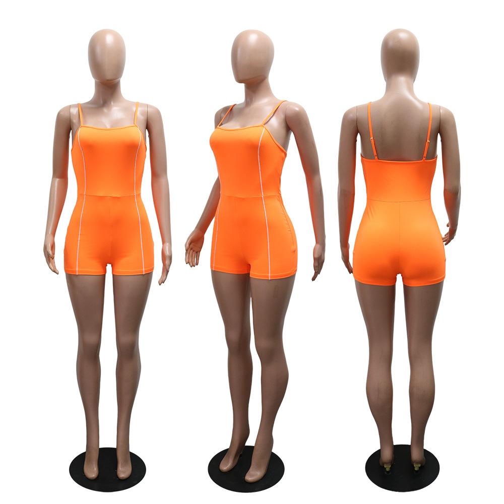 Solid Color Tight Strapless Jumpsuit Short Pants for Women