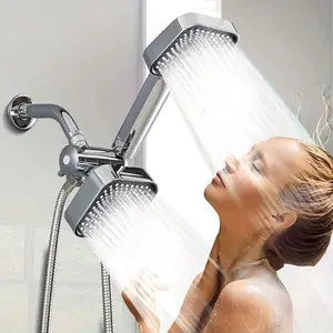 High Flow Dual Shower Head Handheld & Rain Shower Head Set, Long Hose and T Valve, Wall Mounted Square Design, Abs Material, Bathroom Upgrade