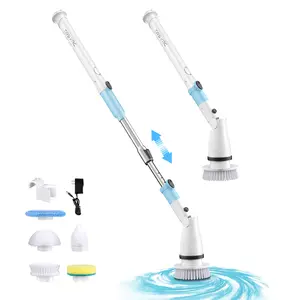 TASVAC EB5 Blue-white Electric Spin Scrubber, floor  Brush , Cordless Cleaning Brush with 5 Replaceable Heads, 450 RPM, Adjustable Telescopic Handle, 90min Runtime.