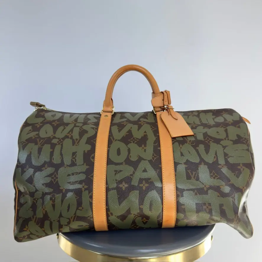 Pre-owned canvas Luggage Louis Vuitton Stephen Sprouse Monogram Graffiti Keepall 50 Dark Green
