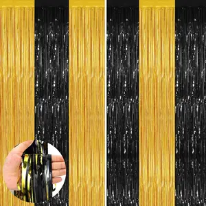 Black  2 Pack Metallic Tinsel Foil Fringe Curtains, 3.3x8.3  Black  Streamers for Party, Door Streamers Party Decorations, Party Streamers for Birthday Christmas Party Decorations