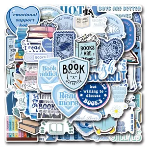 55 New Blue Bookish Cartoon Creative Graffiti Stickers, Waterproof Car Luggage Cup Phone Case Stickers, Fun and Durable Decorations