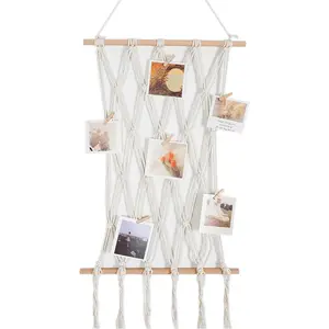 Hanging Photo Display Boho Macrame Wall Decor, Room Bedroom Decor, Picture Frame Collage Board with Clips Teenage Teen Girl Gifts