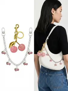 2Pcs Y2K Coquette Pink Cherry Bag Charm Glitter Fruit Keychain Sweet Purse Chain Handbag Aesthetic Decor Accessories For Women Girls Keychain Set