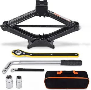 B BRAZIFY Car Jack Kit Scissor Jack for Car 2 Ton (4409 lbs) Tire Jack Tool Kit Universal Car Emergency Kit with Lug Wrench Tire Changing Kit for Car SUV (2T) Care Essentials Kit