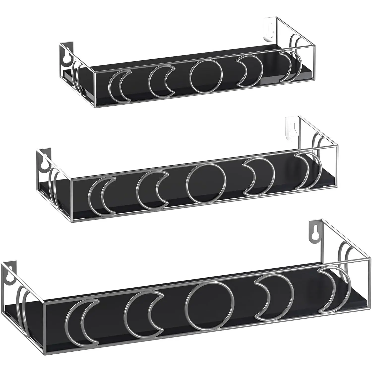 Moon Phase Wall Shelves Black , 3 Pack Small Floating Book  Shelves for Bedroom  Room, Decorative Storage Display Shelf for  Figurine Collectibles