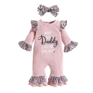 Daddys Girls Baby Clothes Newborn Infant Ruffle Ribbed Long Sleeve Romper Leopard Jumpsuit Bodysuit Summer Outfit #Springtok