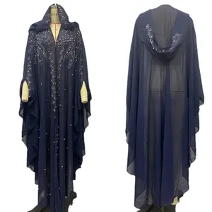 Diamond nail bead bat sleeve robe Muslim shawl hooded cloak dress
