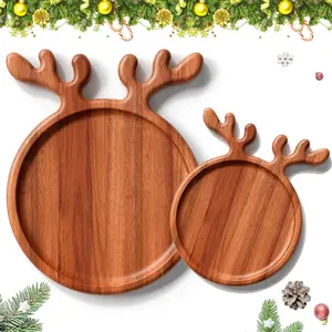 Capon 2-Pack Wooden Serving Platter with Reindeer Handle