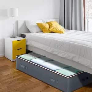 1/2 Pcs/Set Under Bed Storage Box, Under Bed Closet Organizer System, Transparent Window and Reinforced Handle Moving Bag, Foldable Dustproof Clothes Bag, Folding Storage Box, Closet Organization