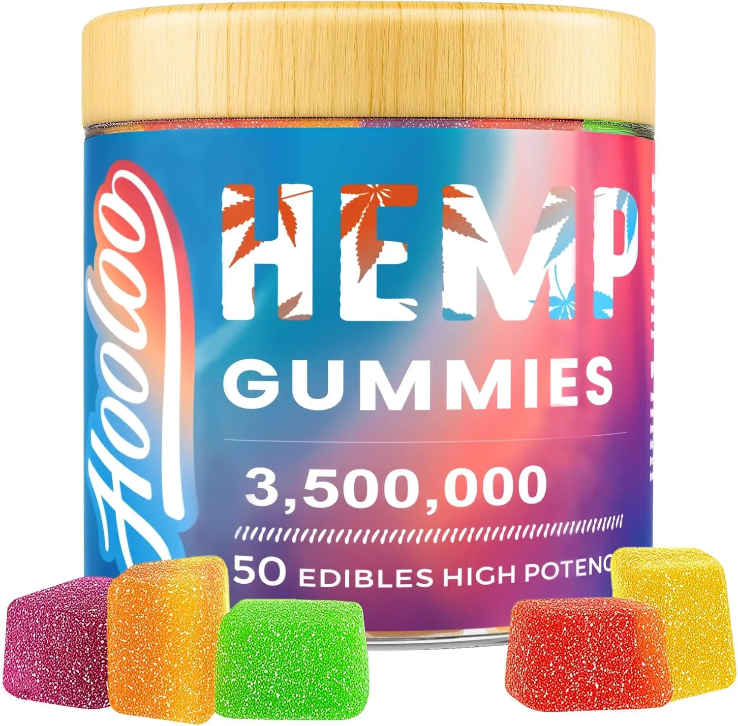 HOOLOO Hemp Gummies for Adults, 6 Fruity Flavors for Deep Bedtime, Relax, Hemp Gummy Infused Vitamins and Omega 3, Made in USA