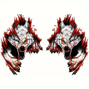 2Pcs 3D Wolf Head Car Sticker, Waterproof, Horror, Bloody Wolf, Realistic Animal Stickers, 2D Flat Sticker, Vinyl, Suitable for Cars, Motorcycles, Trucks, Mobile Phones, Windows, Bottles, Luggage, Laptops, etc. - for Bumpers, Toilets