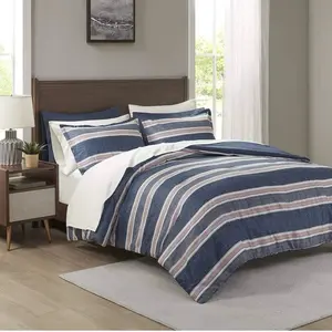 9pc Set Bed in A Bag Comforter Set - College Dorm Room Essentials for Boys Men Bedding, Complete Dormitory Bedroom Pack And Sheet with 2 Side Pockets, Full, Stripes Navy/Red