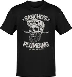 Funny Sancho Plumbing Co Vintage T-Shirt, Laying Pipe Day & Night Plumber Joke Tee, Skull Greaser Work Shirt | For Plumbers, Blue Collar Men | Gift For Him