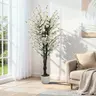Artificial Wintersweet Tree Plant with White Planter and Lifelike White Plum Blossom, Fake Potted Flower Tree for Indoor Living Room Home Office Decor