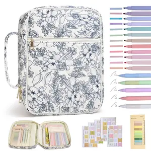 Bible Cover Case for Women Large Bible Cover with Durable Handle Quilted Bible Carrying Case for Girls Bible Study Supplies Accessories Work Organizer (Big Blue Flower, Big Blue Flower)