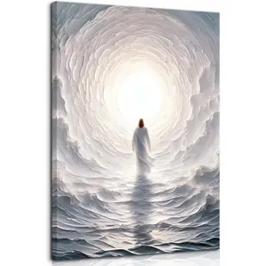 Jesus Wall Art Jesus Walking On Water Wall Decor God Christian Painting Picture Biblical Religious Poster Print Artwork for Living Room Bedroom Church Decoration Home Decoration(12x16in Canvas)