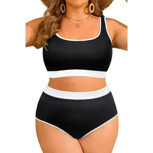 Women Plus Size High Waisted Bikini Set Two Piece Swimsuit Full Coverage Sporty 2 Piece Bathing Suits