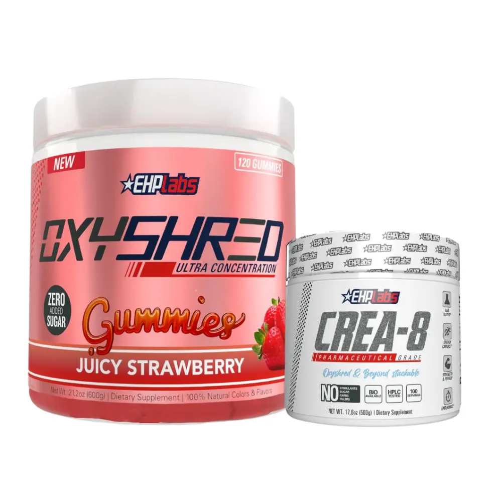 EHPlabs OxyShred Gummies + CREA-8 Fitness Supplement Bundle - GF Dietary Support Energy Chews, Creatine Monohydrate for Muscle Focus, Power Output & On-The-Go Strength