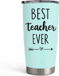SANDJEST Teacher Tumbler - Best Teacher Ever Travel Coffee Mug Appreciation Gift for Teachers - 20oz Stainless Steel Tumblers Awesome Gifts for Birthday, Christmas, Graduation Day, Back To School 20 OZ Stainless Steel Tumbler