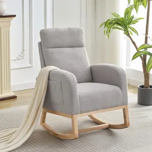 Nursery Glider Rocking Chair - High Back, Side Pocket, Rubber Wood Legs - Accent Armchair for Nursery, Living Room
