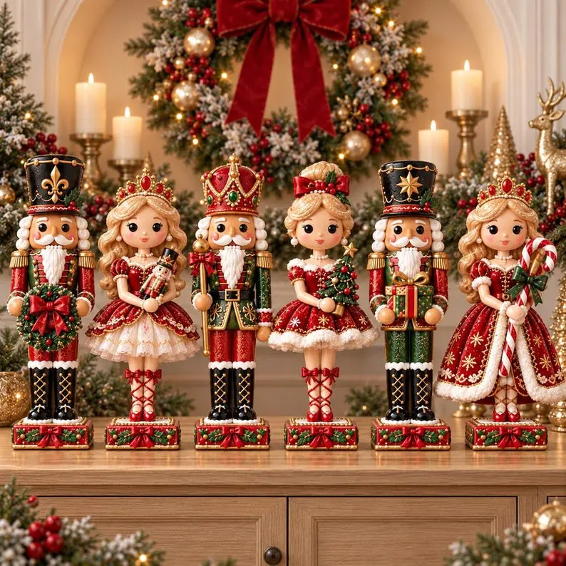 1pcs Nutcracker Christmas Wooden Block, Royal Crown Gingerbread Candy Cane Snowflake Soldiers, Festive Holiday Shelf Mantel Tabletop Decor, Christmas Decor for Home, Christmas Decor 2026